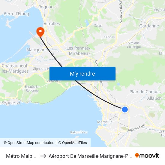 Métro Malpassé to Aéroport De Marseille-Marignane-Provence map