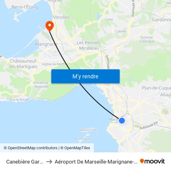 Canebière Garibaldi to Aéroport De Marseille-Marignane-Provence map