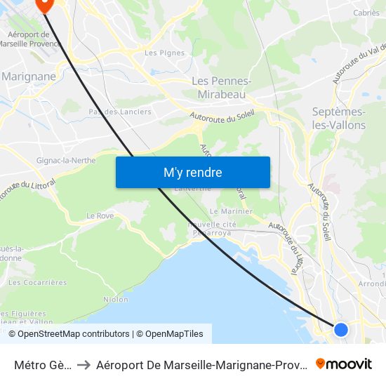 Métro Gèze to Aéroport De Marseille-Marignane-Provence map