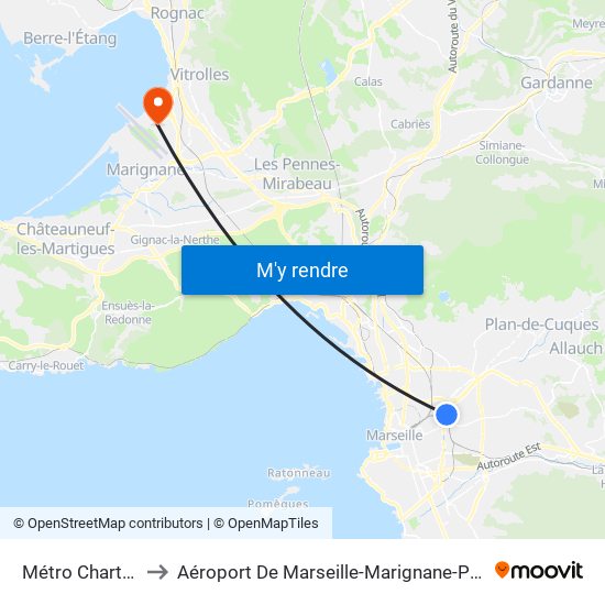 Métro Chartreux to Aéroport De Marseille-Marignane-Provence map