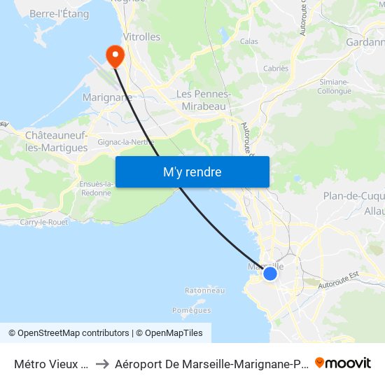 Métro Vieux Port to Aéroport De Marseille-Marignane-Provence map