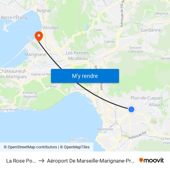 La Rose Poste to Aéroport De Marseille-Marignane-Provence map