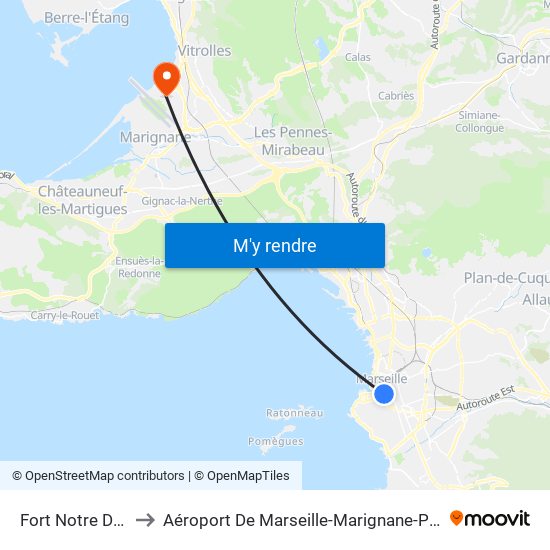 Fort Notre Dame to Aéroport De Marseille-Marignane-Provence map