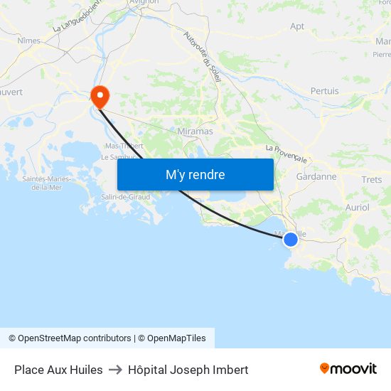Place Aux Huiles to Hôpital Joseph Imbert map
