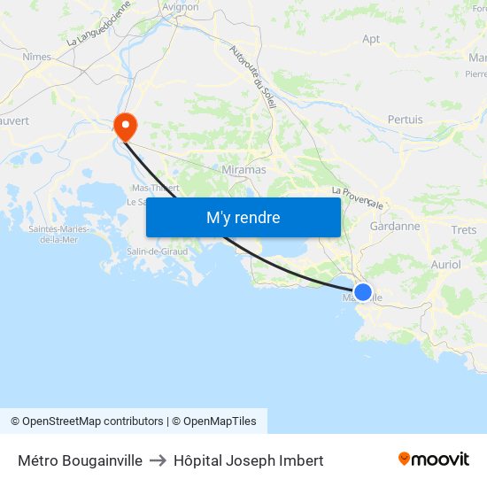 Métro Bougainville to Hôpital Joseph Imbert map