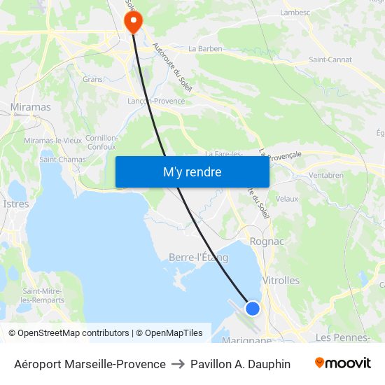 Aéroport Marseille-Provence to Pavillon A. Dauphin map