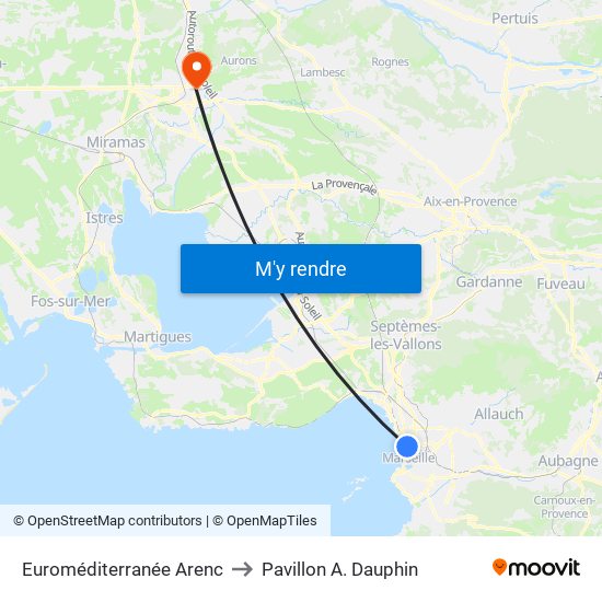 Euroméditerranée Arenc to Pavillon A. Dauphin map