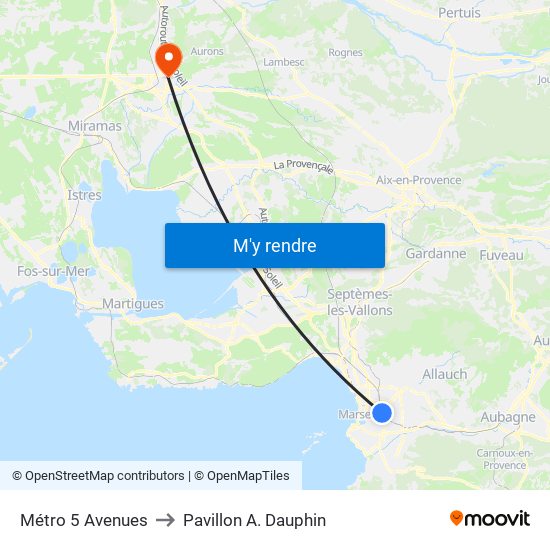 Métro 5 Avenues to Pavillon A. Dauphin map
