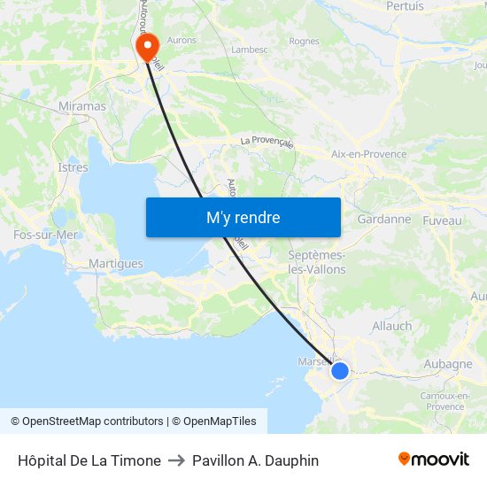 Hôpital De La Timone to Pavillon A. Dauphin map