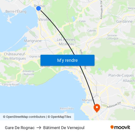 Gare De Rognac to Bâtiment De Vernejoul map