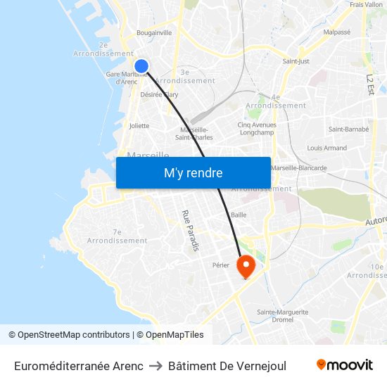 Euroméditerranée Arenc to Bâtiment De Vernejoul map