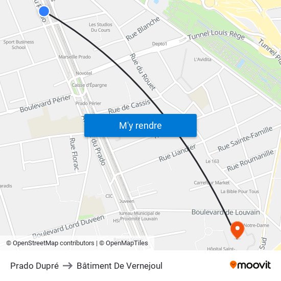 Prado Dupré to Bâtiment De Vernejoul map