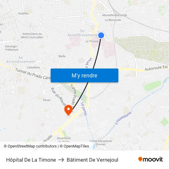 Hôpital De La Timone to Bâtiment De Vernejoul map