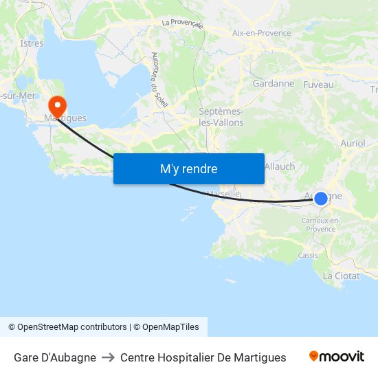 Gare D'Aubagne to Centre Hospitalier De Martigues map
