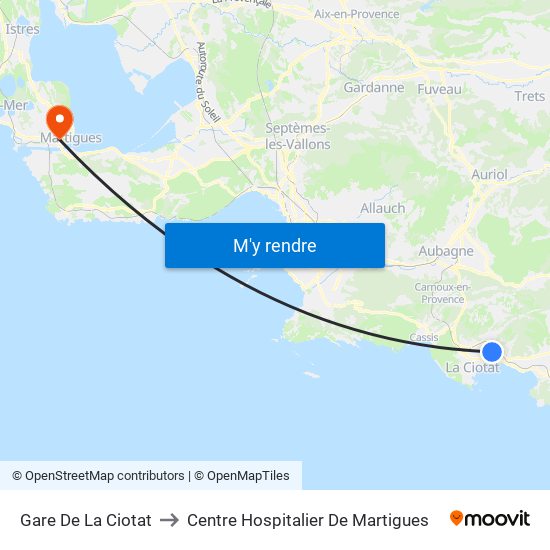 Gare De La Ciotat to Centre Hospitalier De Martigues map