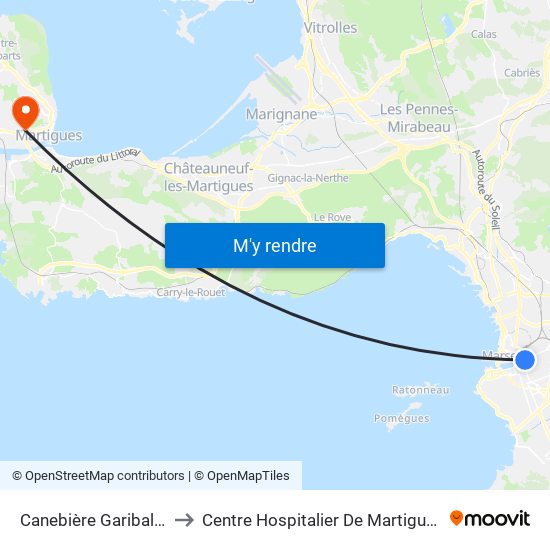 Canebière Garibaldi to Centre Hospitalier De Martigues map
