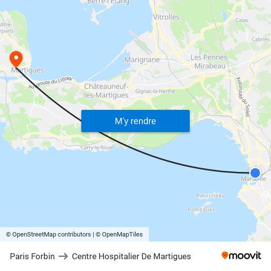 Paris Forbin to Centre Hospitalier De Martigues map