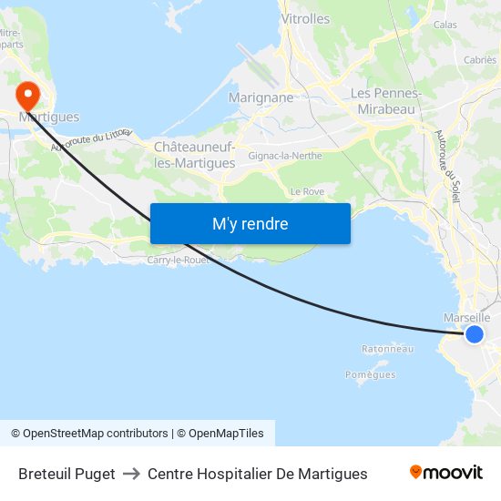 Breteuil Puget to Centre Hospitalier De Martigues map