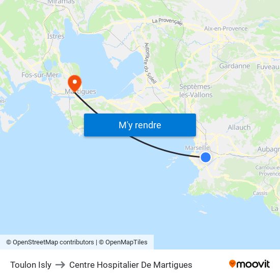 Toulon Isly to Centre Hospitalier De Martigues map
