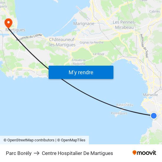 Parc Borély to Centre Hospitalier De Martigues map