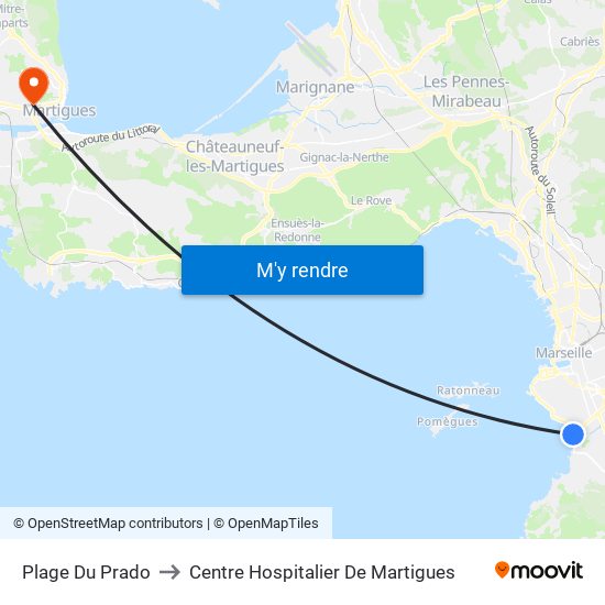 Plage Du Prado to Centre Hospitalier De Martigues map