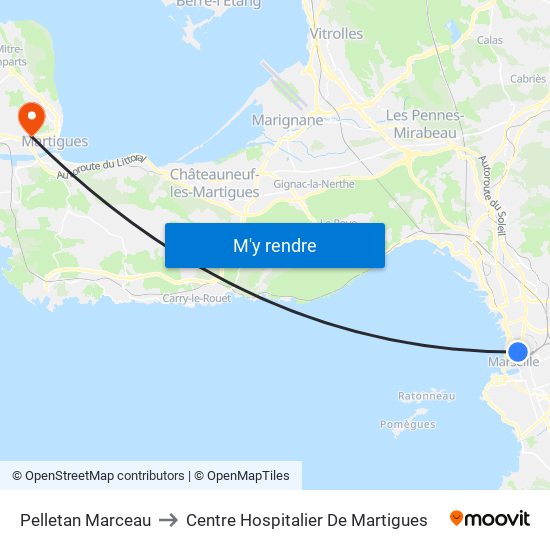 Pelletan Marceau to Centre Hospitalier De Martigues map