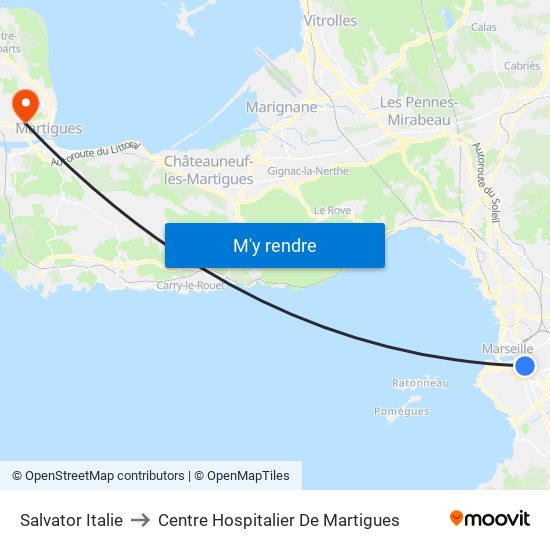 Salvator Italie to Centre Hospitalier De Martigues map