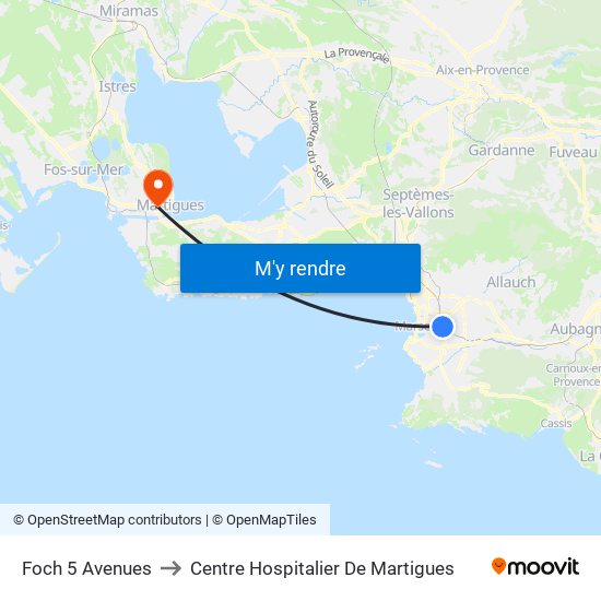 Foch 5 Avenues to Centre Hospitalier De Martigues map