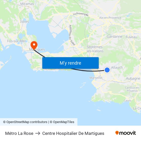 Métro La Rose to Centre Hospitalier De Martigues map