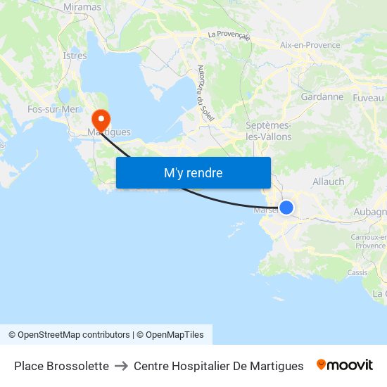 Place Brossolette to Centre Hospitalier De Martigues map