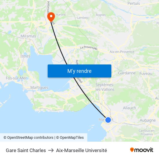 Gare Saint Charles to Aix-Marseille Université map
