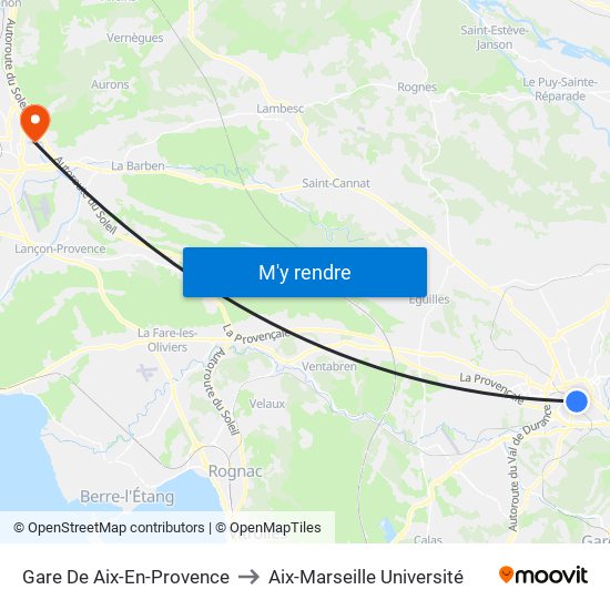 Gare De Aix-En-Provence to Aix-Marseille Université map