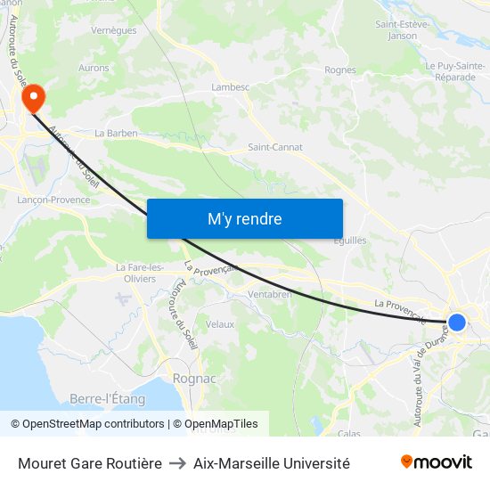 Mouret Gare Routière to Aix-Marseille Université map