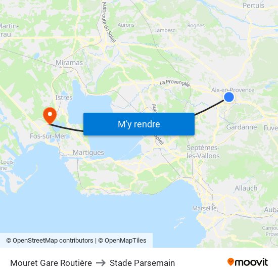 Mouret Gare Routière to Stade Parsemain map