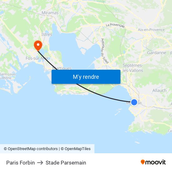 Paris Forbin to Stade Parsemain map