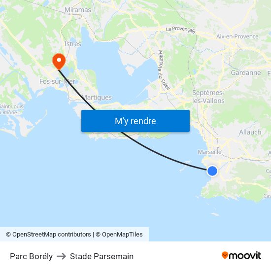 Parc Borély to Stade Parsemain map