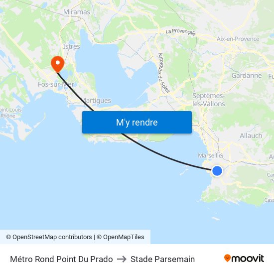 Métro Rond Point Du Prado to Stade Parsemain map
