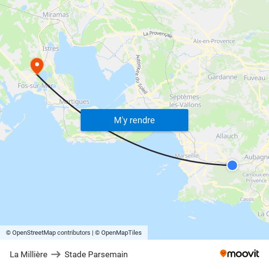 La Millière to Stade Parsemain map