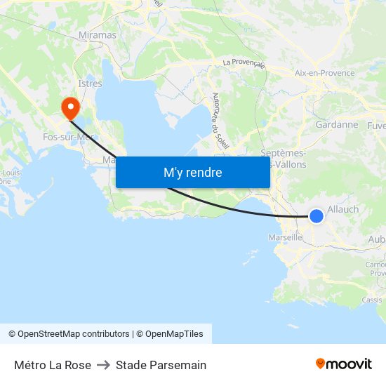 Métro La Rose to Stade Parsemain map