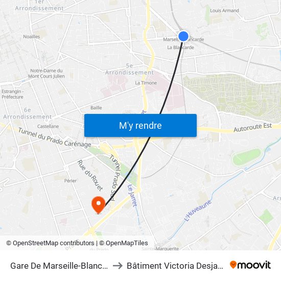 Gare De Marseille-Blancarde to Bâtiment Victoria Desjardins map