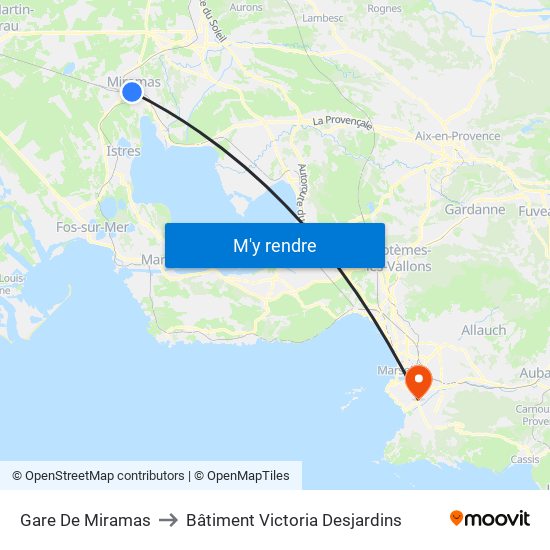 Gare De Miramas to Bâtiment Victoria Desjardins map