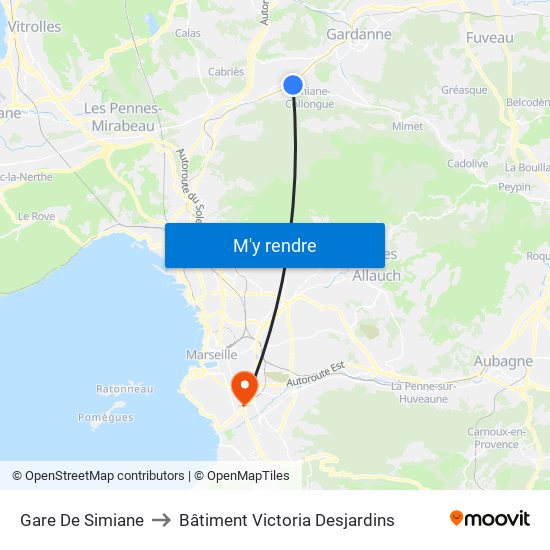 Gare De Simiane to Bâtiment Victoria Desjardins map