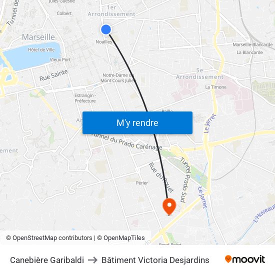 Canebière Garibaldi to Bâtiment Victoria Desjardins map