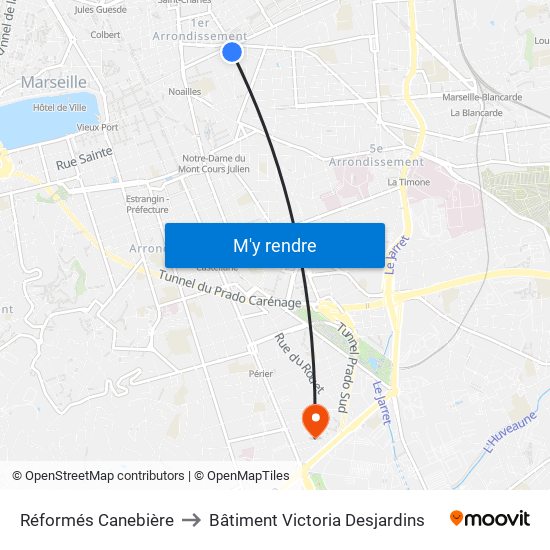 Réformés Canebière to Bâtiment Victoria Desjardins map