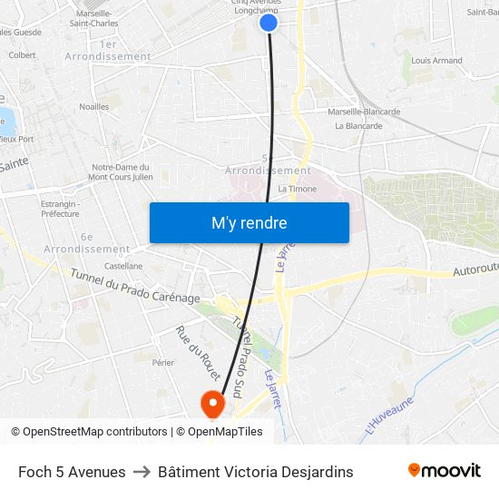 Foch 5 Avenues to Bâtiment Victoria Desjardins map
