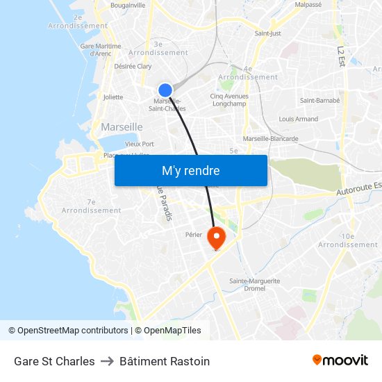 Gare St Charles to Bâtiment Rastoin map