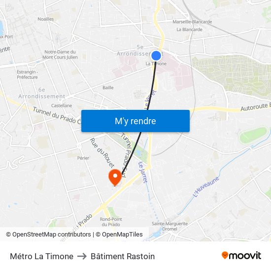 Métro La Timone to Bâtiment Rastoin map
