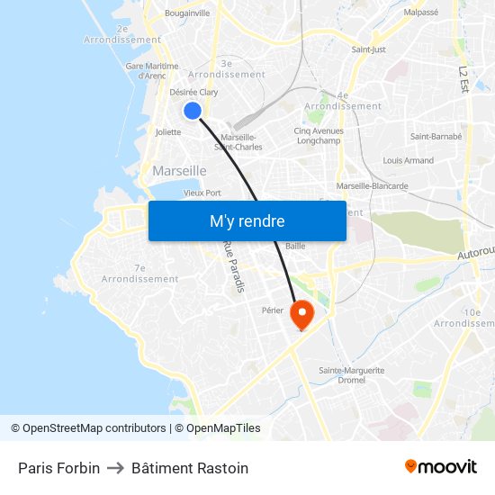 Paris Forbin to Bâtiment Rastoin map