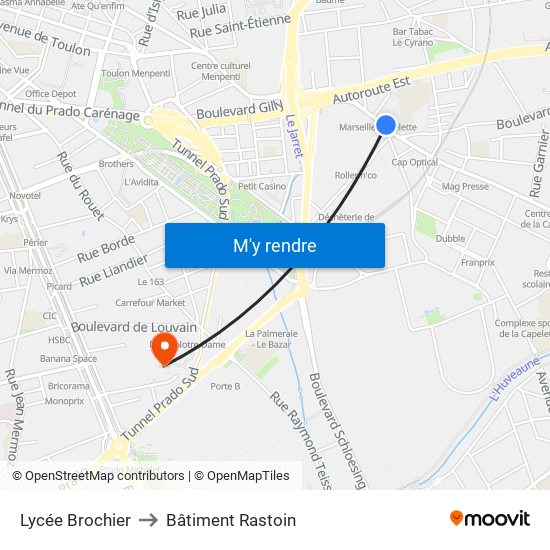 Lycée Brochier to Bâtiment Rastoin map