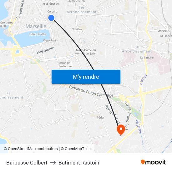 Barbusse Colbert to Bâtiment Rastoin map